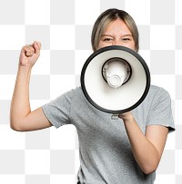 Female activist png mockup with a megaphone