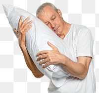 Old man png mockup hugging a pillow