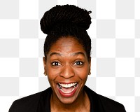 Business woman png transparent, surprised emotion portrait