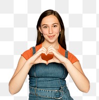 Woman mockup png doing heart hands gesture