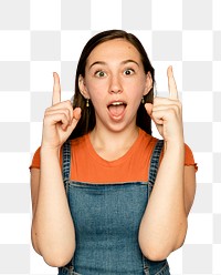 Young woman mockup png pointing up