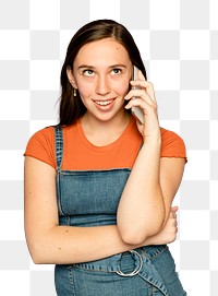 Beautiful woman mockup png having a phone call digital device