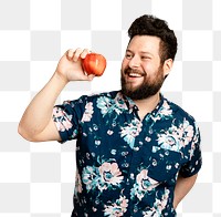 Man holding apple mockup png for healthy eating campaign