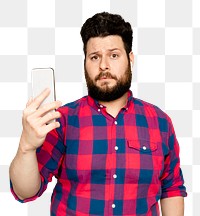 Bearded man mockup png streaming music with smartphone digital device