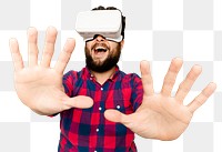 Bearded man mockup png having fun with VR headset digital device