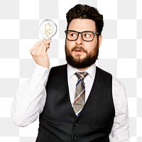 Bearded businessman mockup png holding a light bulb for innovation campaign