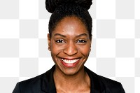 African-American woman smiling mockup png on transparent background