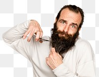 Man cutting beard mockup png grooming transparent background