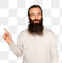 Bearded man mockup png pointing to the side