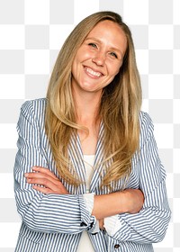 Blonde businesswoman smiling mockup png crossing her arms