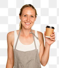 Business owner woman mockup png holding coffee cup