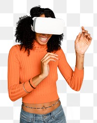 Smiling woman mockup png having fun with VR headset digital device