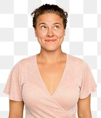 Brunette woman smiling mockup png on transparent background