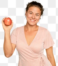 Woman holding apple mockup png for healthy eating campaign