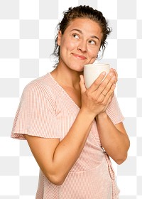 Woman mockup png holding coffee mug