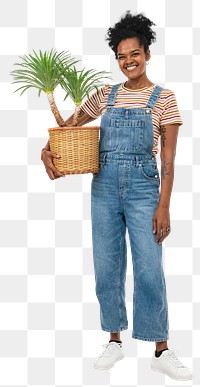 Png plant lady mockup holding potted agave