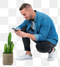 Png plant parent mockup taking photo of cereus cactus