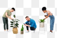 Png plant parents mockup taking care of their houseplants