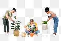 Png plant parents mockup taking care of their houseplants