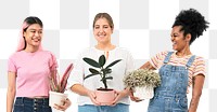 Png happy plant ladies mockup with potted houseplant