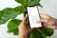 Phone png screen mockup in plant parent’s hand