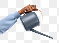 Png hand mockup holding gray watering can gardening tool