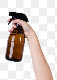 Png hand mockup holding water spray bottle