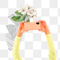 Png social media audience mockup person filming through smartphones remixed media