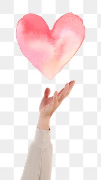 Png Hand presenting heart mockup for Valentines’ celebration watercolor illustration