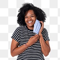 Png Woman taking mask off mockup during the new normal