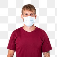 Png European man mockup wearing face mask in the new normal