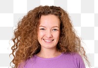 Png European woman smiling mockup cheerful expression closeup portrait