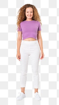 Png European woman smiling mockup cheerful expression full body portrait