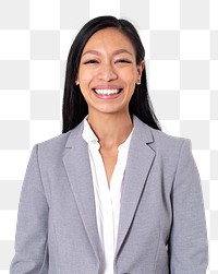 Png Cheerful Asian businesswoman mockup smiling closeup portrait for jobs and career campaign