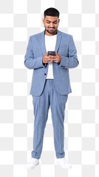 Png Businessman texting mockup on the phone