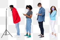 Png People screening temperature mockup and waiting in a queue new normal