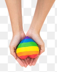 Png LGBTQ+ community heart mockup with hands presenting