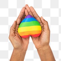 Png LGBTQ+ community heart mockup with hands presenting