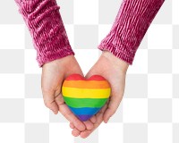 Png LGBTQ+ community heart mockup with hands presenting