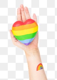 Png LGBTQ+ community heart mockup with hands presenting