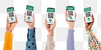 Png Smartphone screen hands mockup with QR code cashless payment