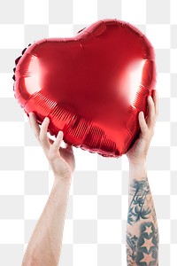 Png Valentines heart balloon mockup held by a person