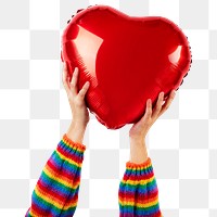 Png LGBTQ+ community heart mockup held by hands