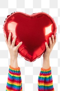 Png LGBTQ+ community heart mockup held by hands