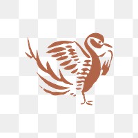 Japanese bird png sticker brown illustration