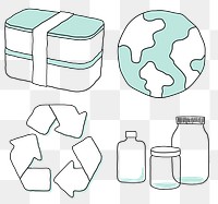 Png eco-friendly product doodle illustration set