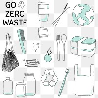 Png eco-friendly product doodle illustration set
