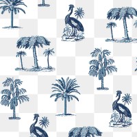 Pattern png in blue tropical classic style transparent background