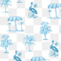 Tropical pattern png in blue tone transparent background