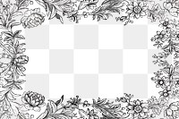 Vintage bw floral frame png, remixed from public domain collection